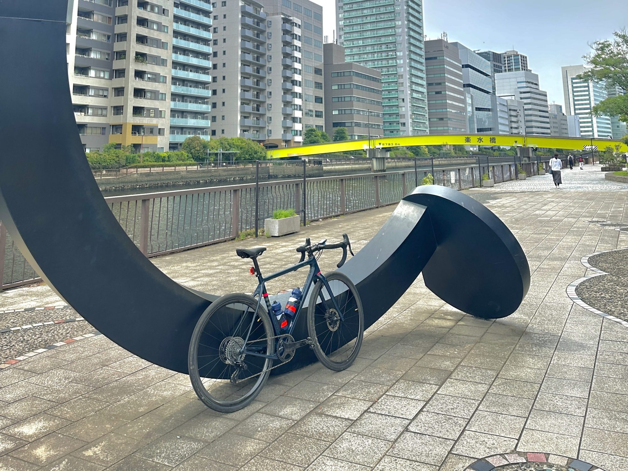 OPEN U.P. Gravel road bike is leaning gains the sculpture in tokyo